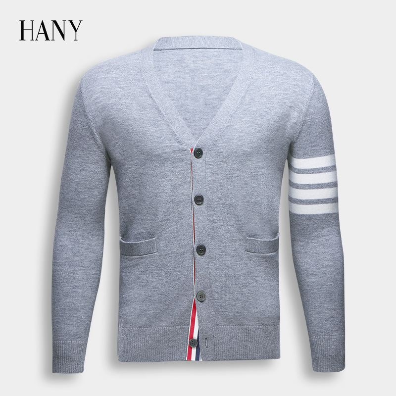 mới mùa thu cardigan tinh khiết cardigan nam màu xám áo khoác Hany Hanni của mặc một chiếc áo len dệt kim cơ thể phù hợp phong cách