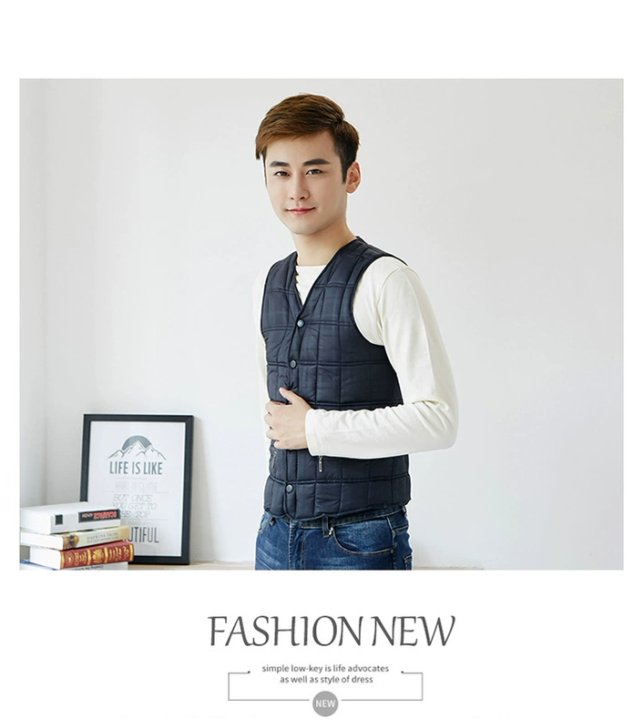 Áo vest nam cotton ngắn ấm áp vest vest vai trung niên cổ chữ V bó sát vest mùa thu và mùa đông hoang dã lót áo ba lỗ trắng