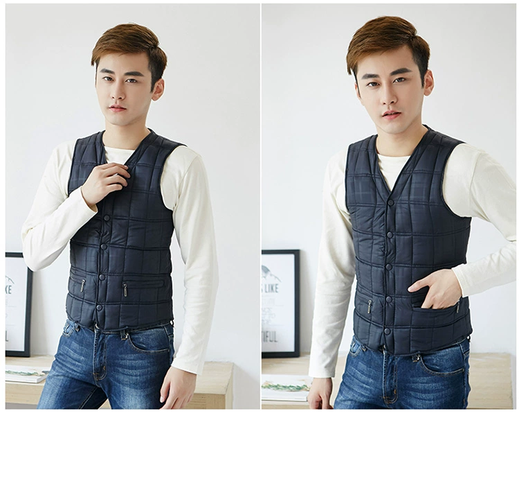 Áo vest nam cotton ngắn ấm áp vest vest vai trung niên cổ chữ V bó sát vest mùa thu và mùa đông hoang dã lót áo ba lỗ trắng