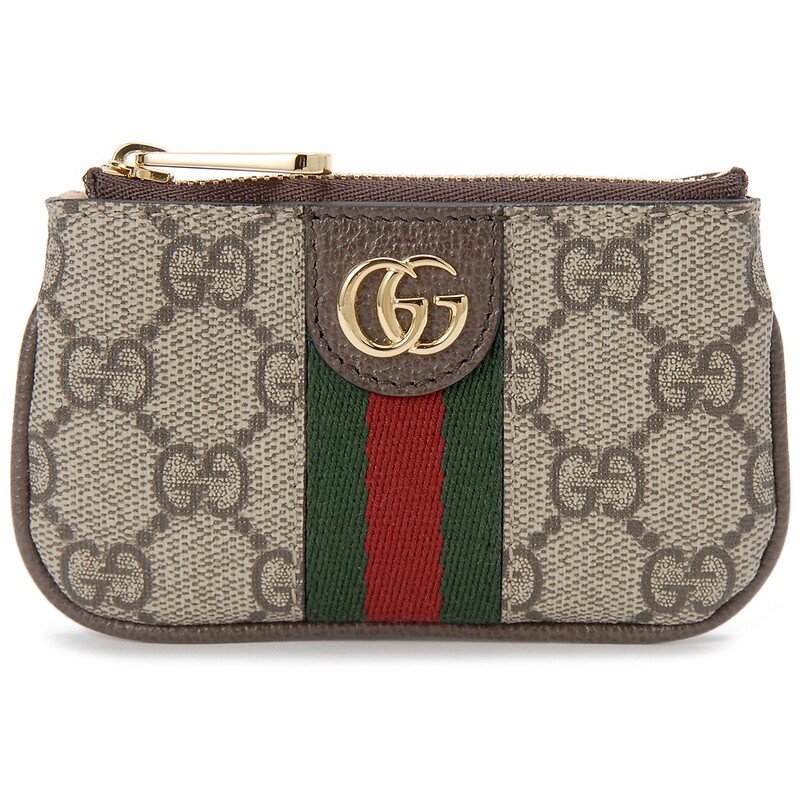 Gucci Ophidia Classic Red and Green Striped Zipper Wallet for Men and Women with Key Chain 671722 Genuine