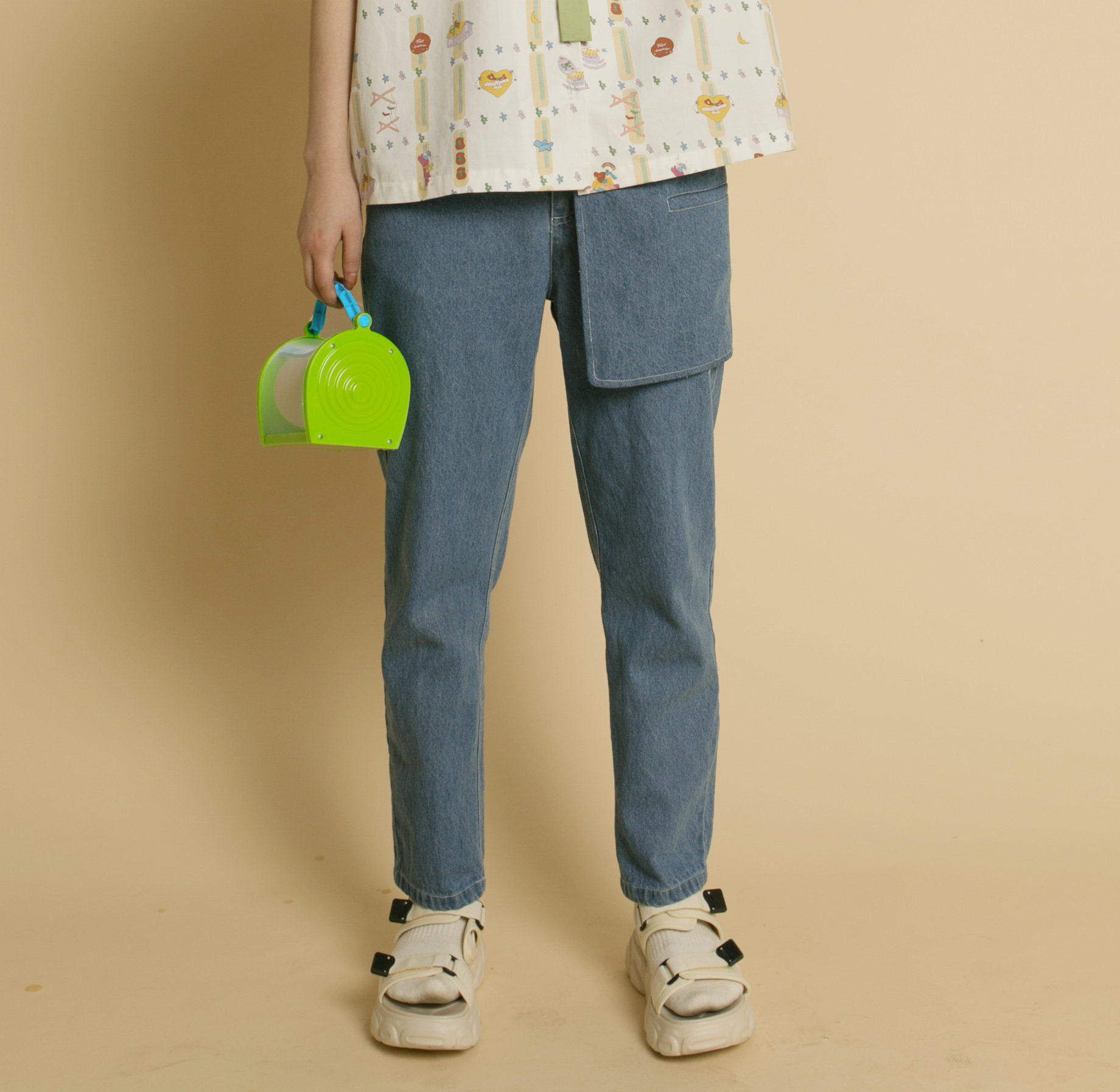Alien Society Original Good Health Wellness Series Summer Detachable Printed Pocket Jeans