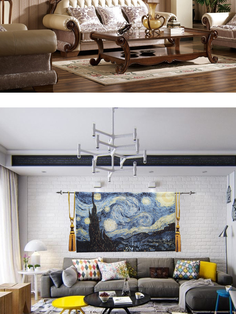 Sofa tường băng tường đẹp Van Gogh "Starry Sky" tấm thảm phong cách châu Âu đơn giản phòng ngủ vải trang trí bức tranh thảm vải decor treo tường