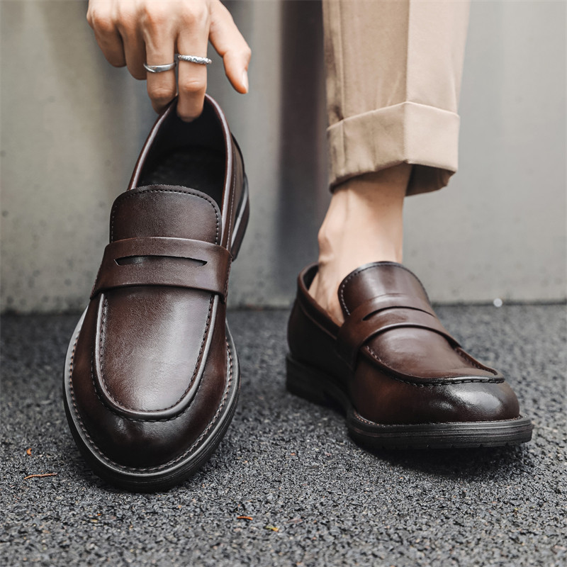 Brown Men's Leather Shoes 2024 New Summer Formal Business Soft-Soled Work Wedding Casual Slip-On Loafers