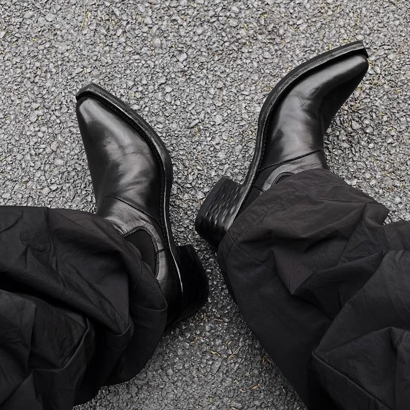 Pointed Chelsea Boots for Men, British Style Casual Martin Boots, Men's Pointed Toe High-Heeled Thick-Soled High-Top Leather Shoes Boots