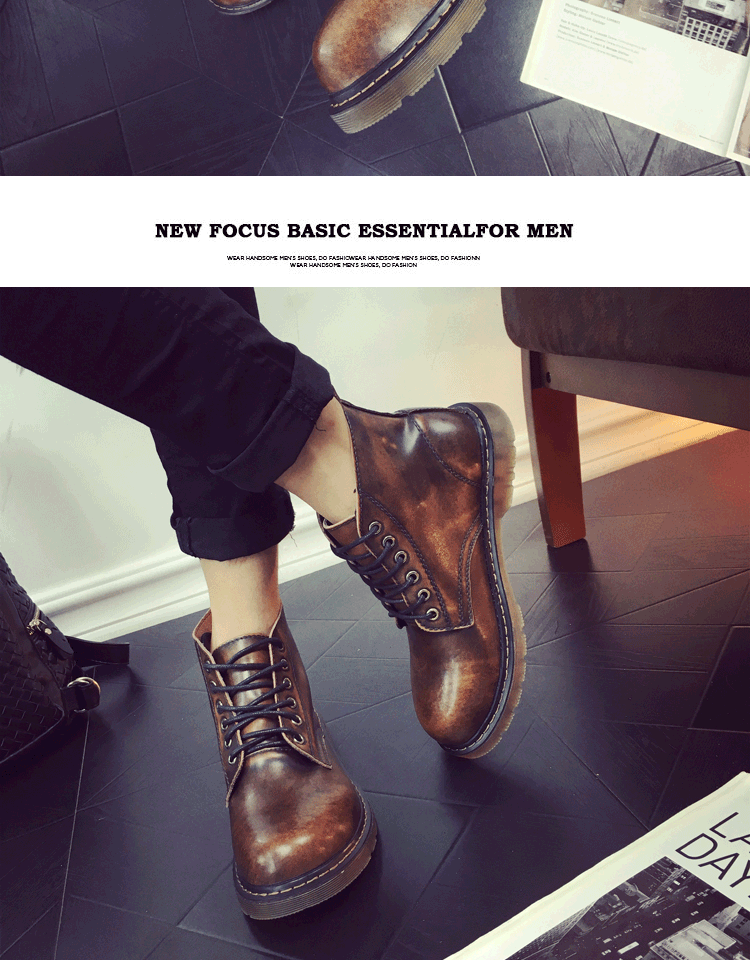 Giày cao cổ nam Giày da đế dày có đáy dày Hàn Quốc giày boot nam độn gót