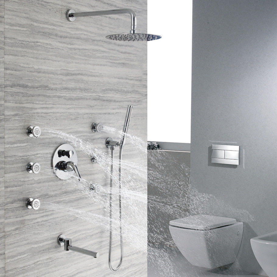 Bathroom high-grade bright surface ultra-thin shower head all copper accessories main wall spray mixing valve under the water bath set