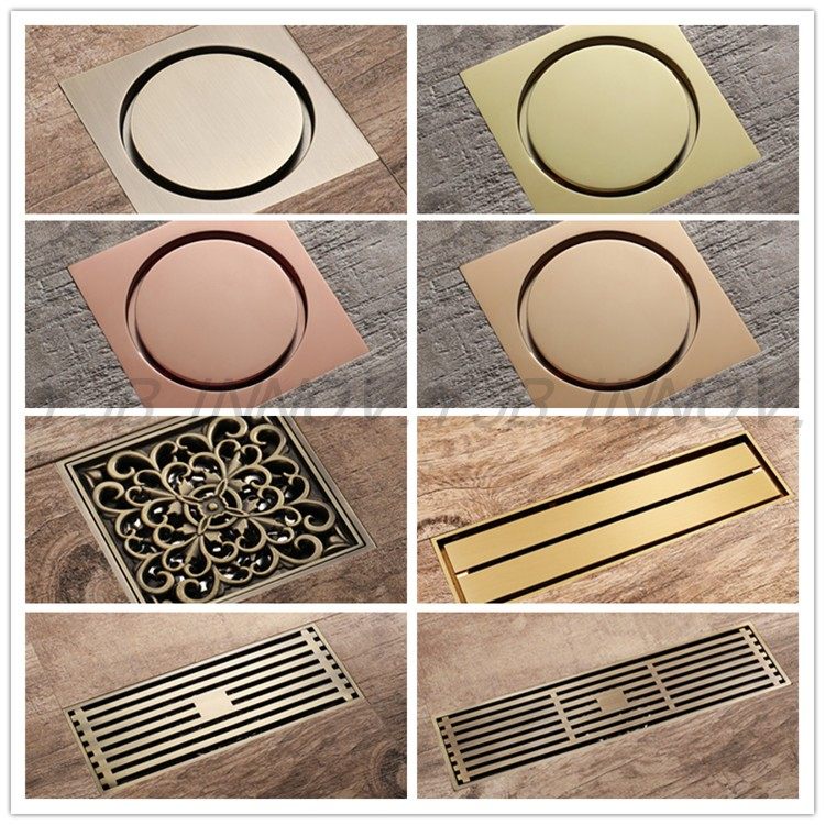 Home Hotel Guesthouse Full Copper Golden Bathroom Deodorant Large Displacement Chrome Floor Floor Drain Makeup Room Square Manufacturer Direct