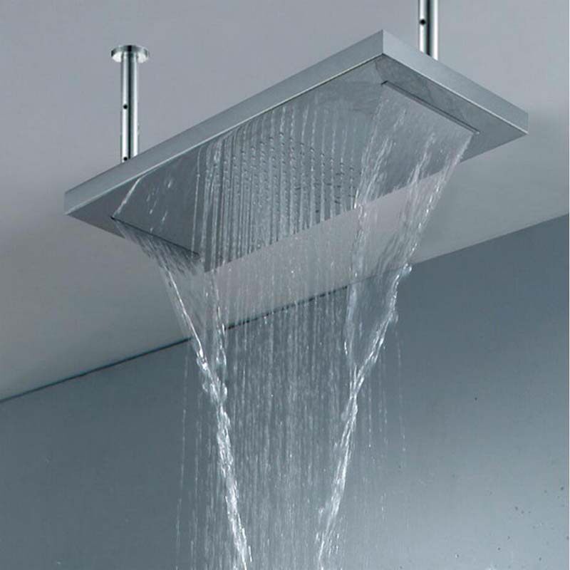 YJB Double Waterfall Rectangular Shower Head 304 Stainless Steel Pool Bathroom Ceiling Ceiling Oversized Top Spray