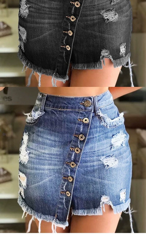 2019 Phụ nữ châu Âu và Mỹ phong cách nóng bỏng túi thời trang váy hông váy denim Váy nữ - Cộng với kích thước quần áo