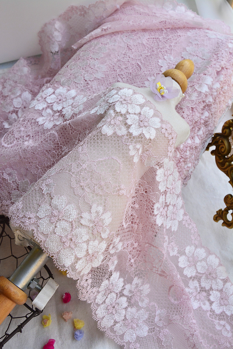 Imported from Japan Pink Stretchy Bilateral Smooth Lace Floral Lace Skirt Bow Hair Accessories Headwear Accessories