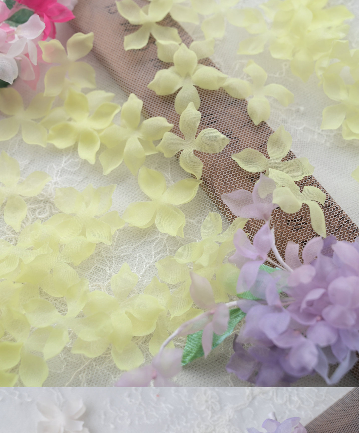 100 Stück. DIY Handgemachtes 3D-Blumenmaterial für Hochzeitskleider, Pyrographie- und Jeansgarn, Materialien für Kopfbedeckungen, Weiß und Rosa, RS247 – Detail 28