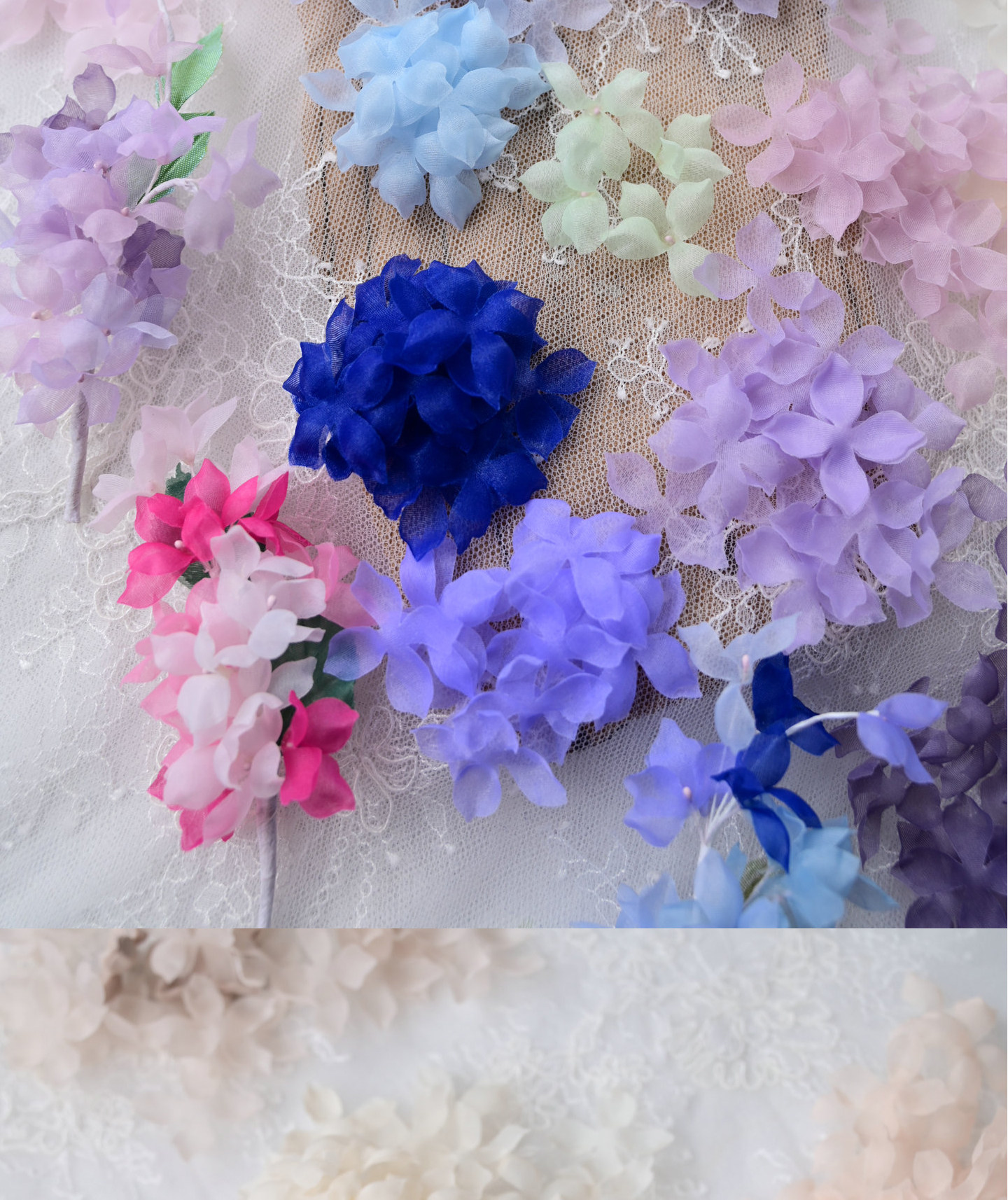 100 Stück. DIY Handgemachtes 3D-Blumenmaterial für Hochzeitskleider, Pyrographie- und Jeansgarn, Materialien für Kopfbedeckungen, Weiß und Rosa, RS247 – Detail 11