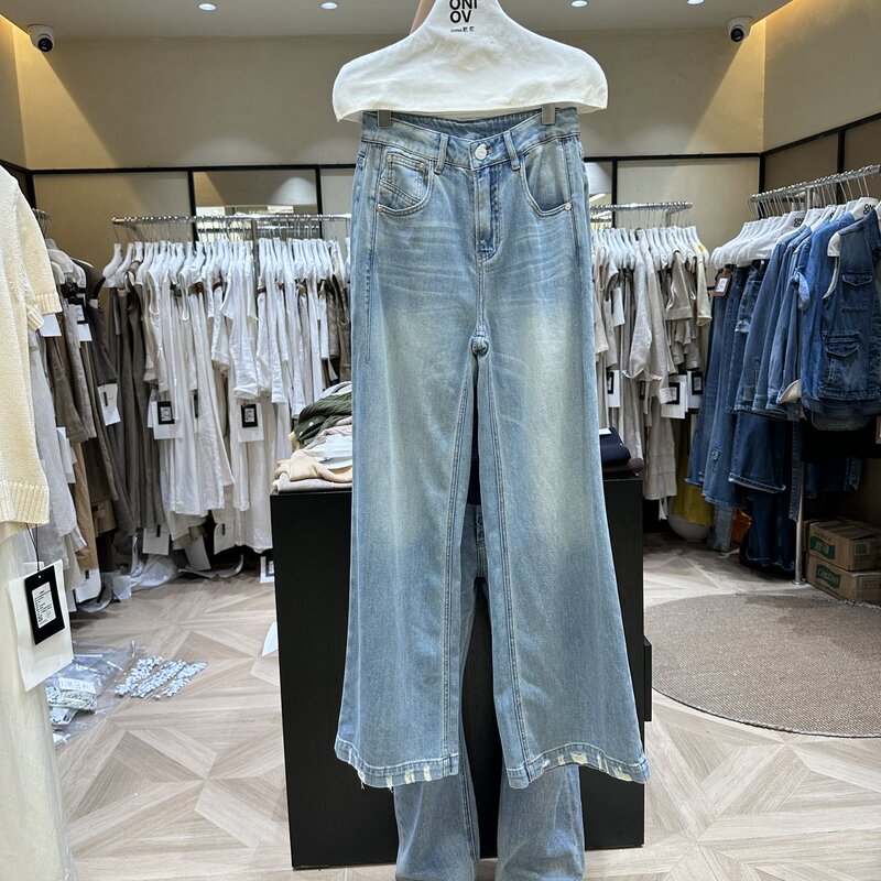 Oni Retro Slim High-Waisted Versatile Straight-Leg Jeans 2026 Summer New Simple Wide-Leg Casual Pants for Women