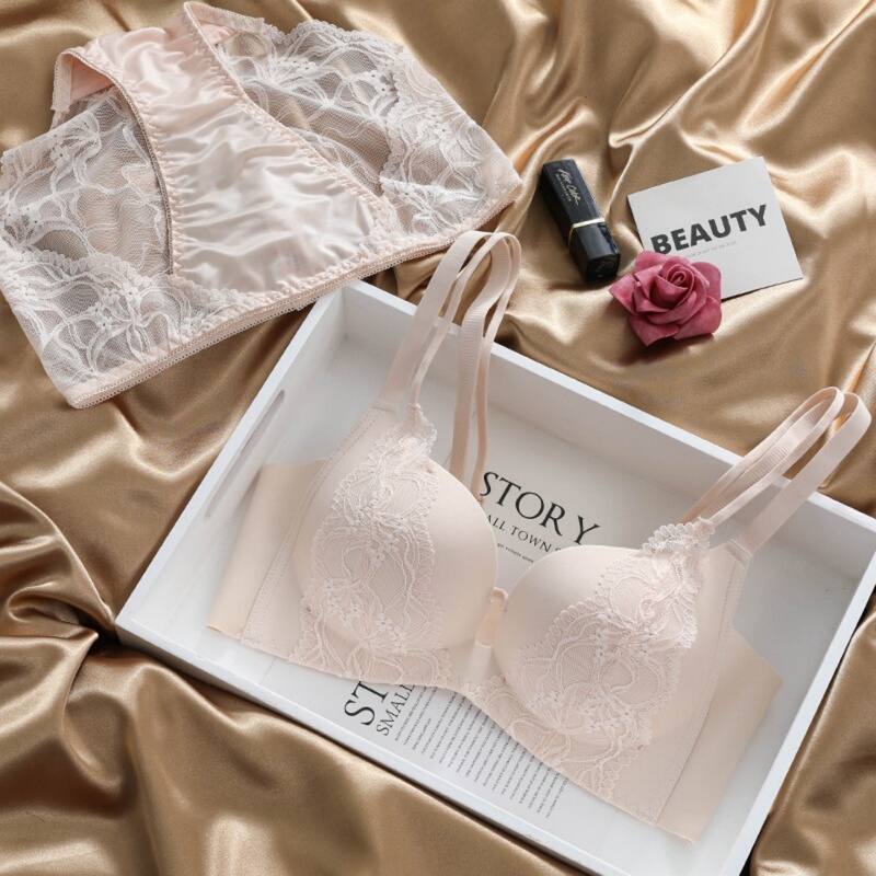 Valingnsl Beautiful Backless Seamless Lace Underwear for Women Without Underwire, Push-Up Bra Set, Sexy Bra Set