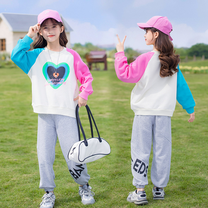 Girl Spring Clothing Suit 2022 New Internet Red Foreign Pie Girl Weathers Kids Spring Autumn Children Leisure Two Styles