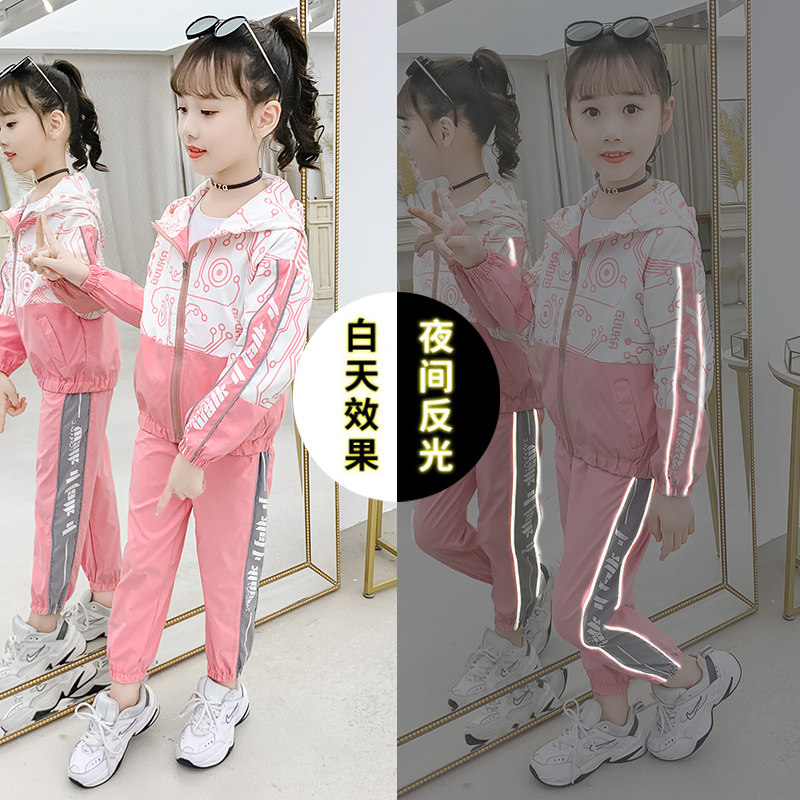 Girls' sports suit 2022 new spring and autumn CUHK Girl girl Leisure Network Red Two sets of children's children's clothing
