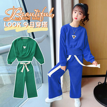 Childrens Spring Clothing Girl Suit Spring Autumn 2022 New Internet Red Ocean Gas Casual CUHK Girl Sports Two Sets