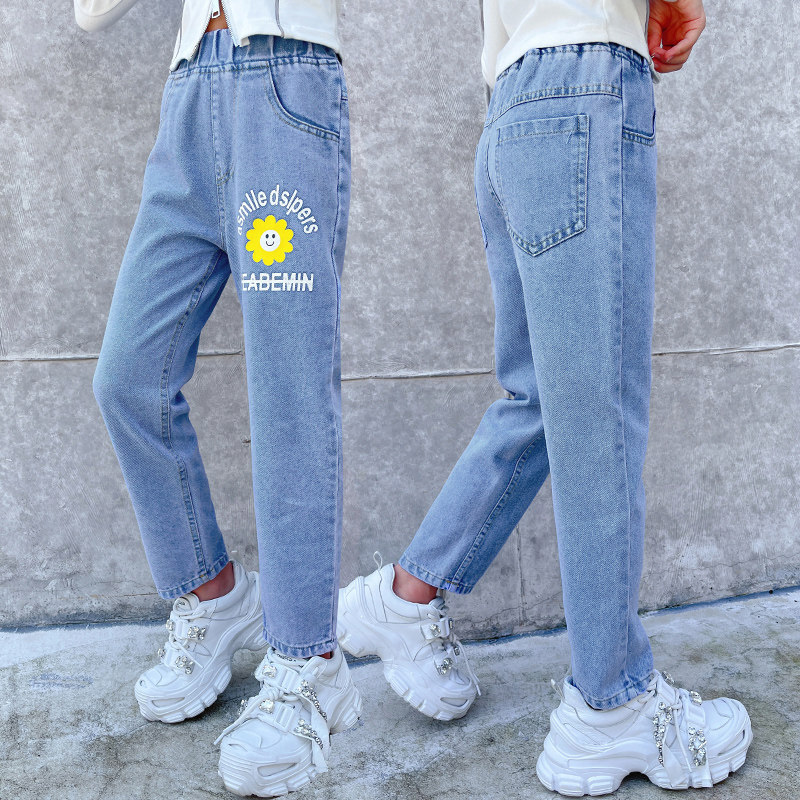 Girl Pants Spring Money 2022 New Children Girl Casual Foreign Pie Spring Autumn CUHK Child Denim Trousers Korean Version