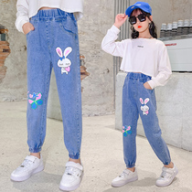 Girl Jeans Spring Autumn Season Ocean Air 2022 New Childrens Net Red Casual Pants Loose CUHK Girl Girl Trousers