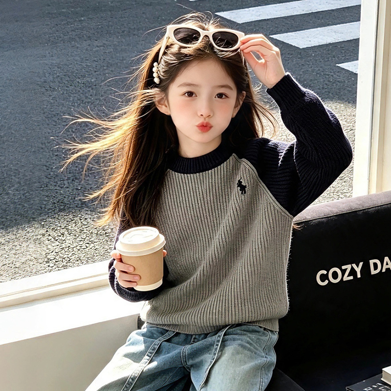 Girls' Sweater Spring and Autumn 2026 New Stylish Big Girl Autumn and Winter Knit Top for Middle School Students Thick Sweater