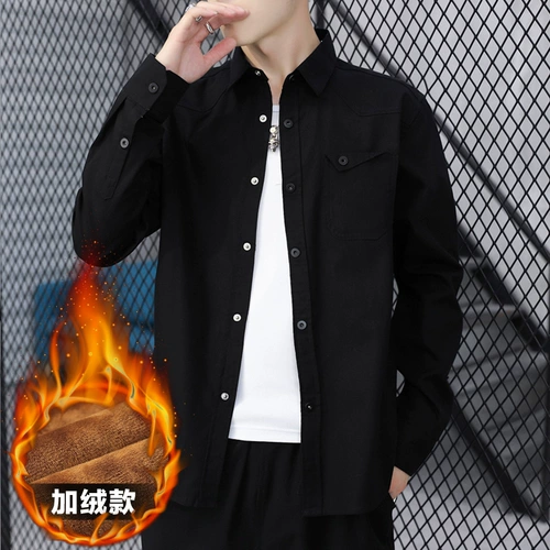 Хлопковая джинсовая утепленная демисезонная рубашка для отдыха, в корейском стиле, облегающий крой