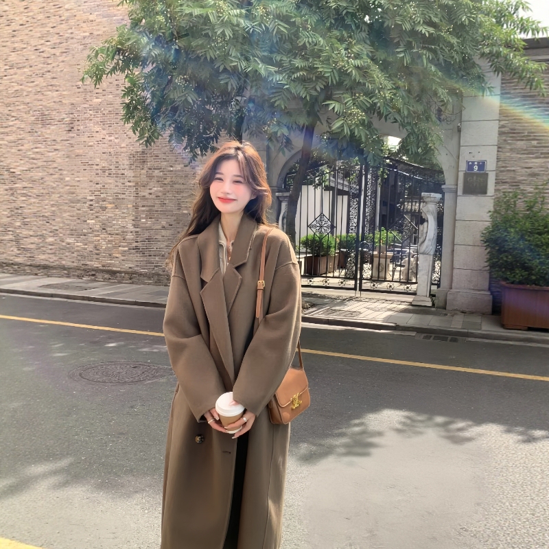 Camel Double-Sided Cashmere Coat for Women 2026 Autumn and Winter New Korean Style Loose Mid-Length High-End Woolen Coat Camel Double-Sided Cashmere Coat for Women 2026 Autumn and Winter New Korean Style Loose Mid-Length High-End Woolen Coat