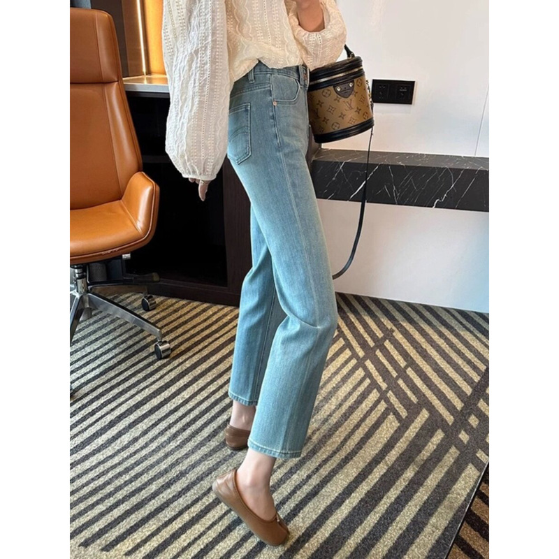 Light-Colored Baguette Straight-Leg Jeans for Women, 2026 Spring/Summer New Style, Plus Size, Petite, High-Waisted, Slimming, Stretchy Cigarette Pants