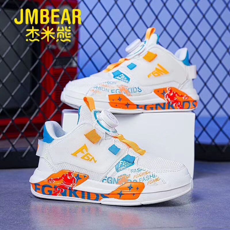 Jamibear Boy Shoes Swivel button Shoes Slim shoes thin Deodorant Summer Net Face Abrasion Resistant Big Boy Sneakers Basketball Shoes