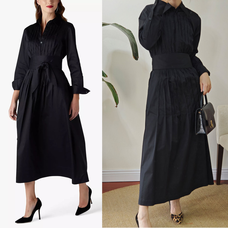 Exported to the Uk, Classic British Style Waist-Cinching Jc "Pencil Skirt + Men's Shirt" Dress-2