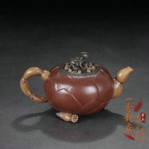 Yixing purple sand early old pot famous Jiang Rong style clear cement all handmade frog lotus seed pot tea set purple sand pot