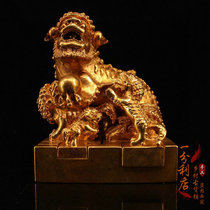 Nepalese pure copper gilt child and mother auspicious beast seal set decoration set of seal gold treasures