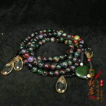 Antique Qing Dynasty old Jade round beads old Chaozhu turquoise colorful 108 beads rosary beads play neck collection
