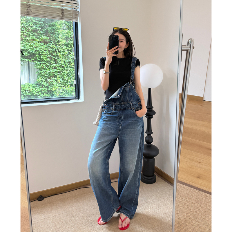 Turkish Imported Vintage Blue Mid-Waist Wide-Leg Denim Overalls for Women, New Autumn Loose Casual Straight-Leg Jumpsuit Pants Turkish Imported Vintage Blue Mid-Waist Wide-Leg Denim Overalls for Women, New Autumn Loose Casual Straight-Leg Jumpsuit Pants