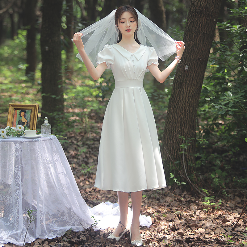 White skirt, long doll, french style, doll collar, mid-length, suitable for teen