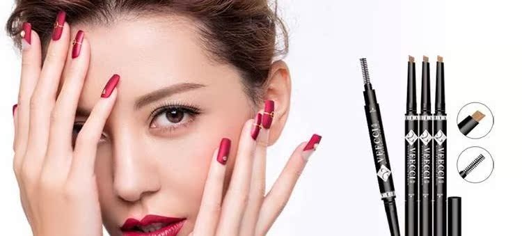 Bút chì kẻ lông mày hai đầu của VEECCI không thấm nước và không thấm mồ hôi lâu trôi không làm nhòe người mới bắt đầu với học sinh chải lông mày - Bút chì lông mày / Bột / Stick chì the face shop