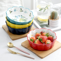 Creative Mesh Red Ceramic Ins Wind Fruit Salad Bowl Breakfast Dessert Bowl Vegetable Sauce Stock Bowls Children Coveting Small Bowls