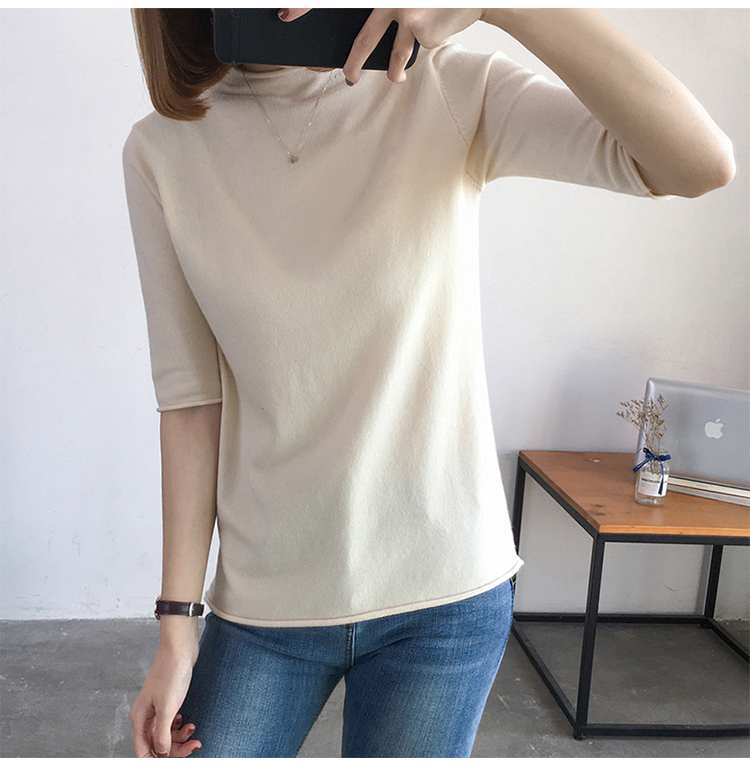 Áo len cổ lọ cao 5 điểm tay áo len mùa thu đông cho nữ phiên bản Hàn Quốc của áo len màu kẹo tay áo chạm đáy phần mỏng thiết kế thời trang nữ