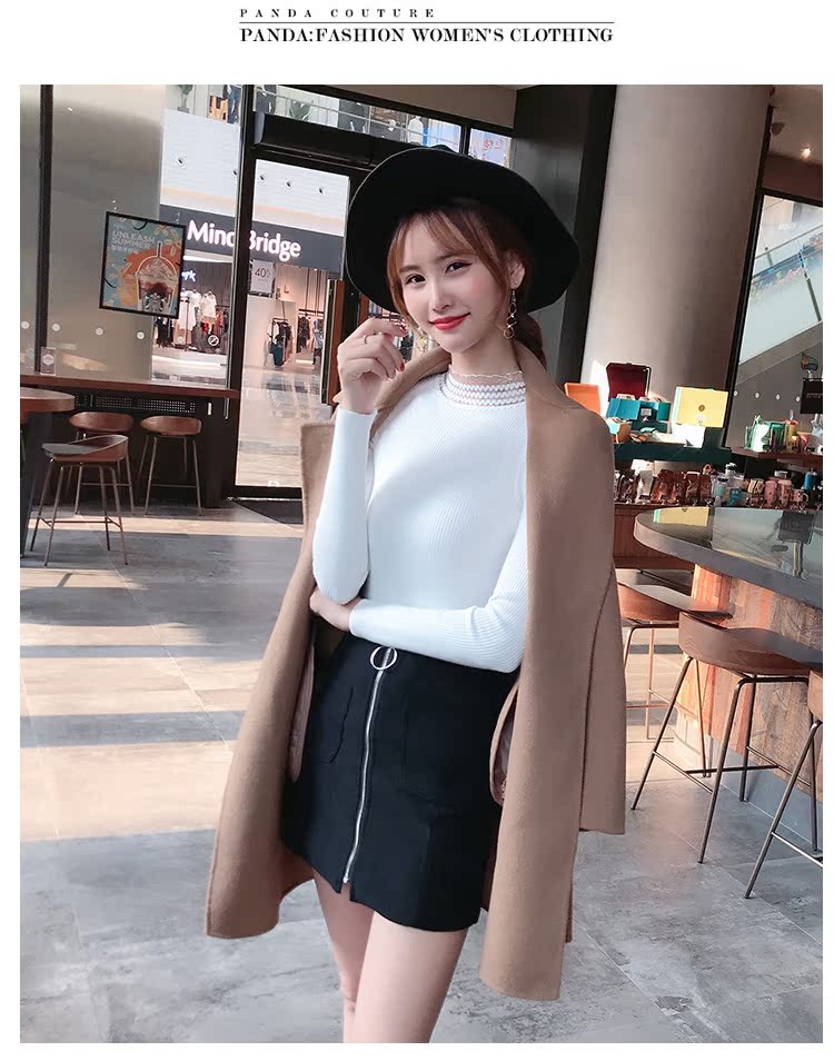 Đầm ren dệt kim chạm đáy áo sơ mi Slim bó sát dài tay màu rắn mùa thu và mùa đông nửa cổ cao bên trong áo len mỏng phần đồ nữ đẹp