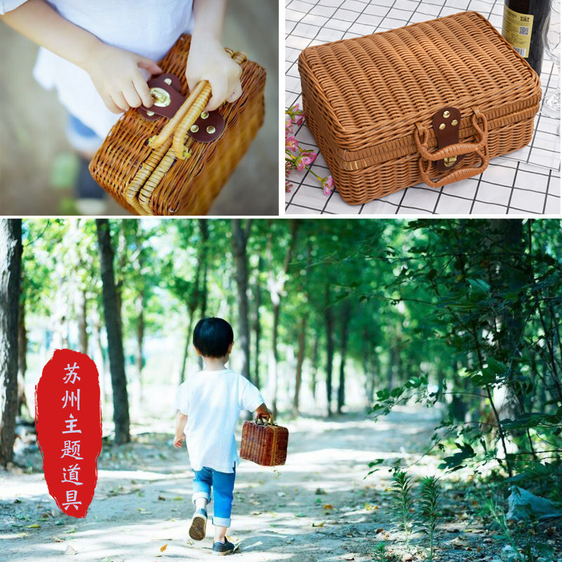 Children Photography Props Imitation Vine choreographic suitcases Chinese style ancient dress Republic of China Antique Strips choreographers Bamboo chicket frame