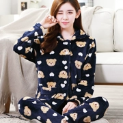 Mùa thu và mùa đông mẫu nữ dày flannel pyjama nhung nhung đồ ngủ cardigan ve áo nữ dài tay phù hợp với dịch vụ nhà mùa thu