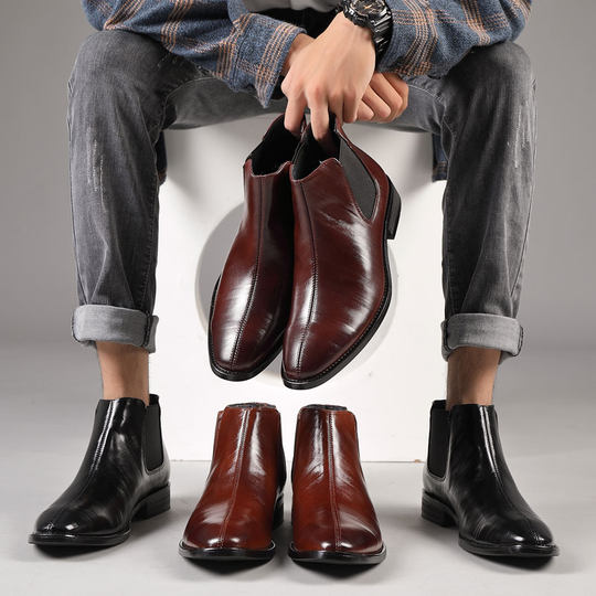 切尔西靴男冬季加绒英伦皮鞋复古中帮短靴韩版潮流休闲高帮马丁靴
