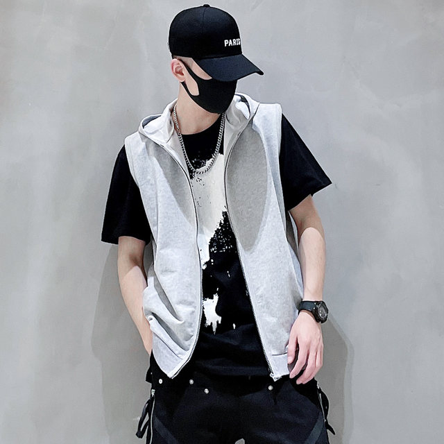 Spring and Autumn Casual Large Size Vest Men's Sports Fitness Sweat Vest Sleeveless Basketball Hoodie Vest Vest Sweater Jacket