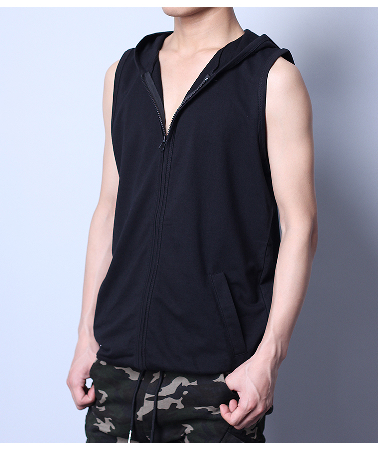 Mùa xuân và mùa hè nam mỏng vest nam mỏng không tay trùm đầu vest thể thao vest dây kéo áo khoác đan cardigan thủy triều áo len kiểu hàn quốc