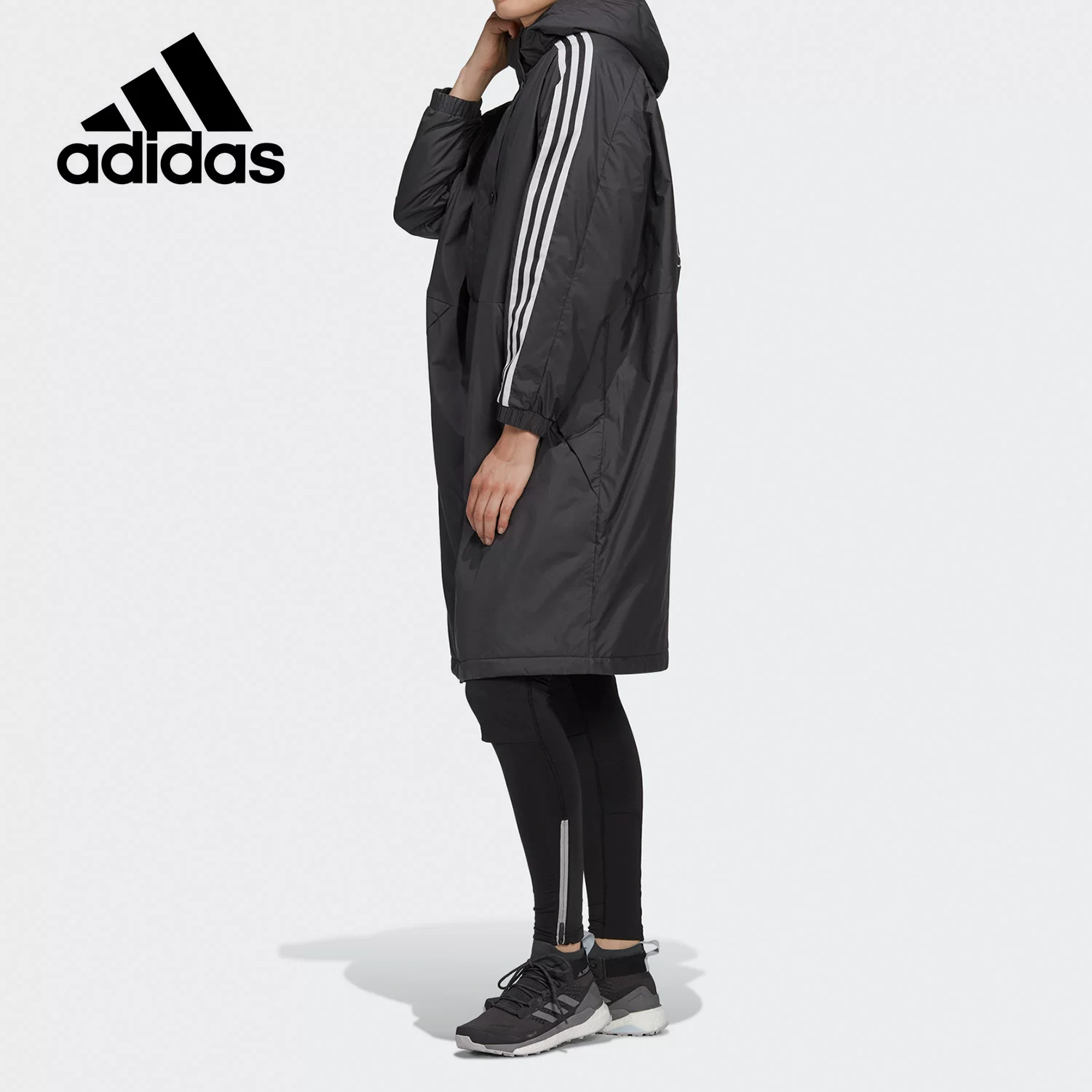 Худи длинный Adidas для тепла в пути, спортивная пуховик-куртка