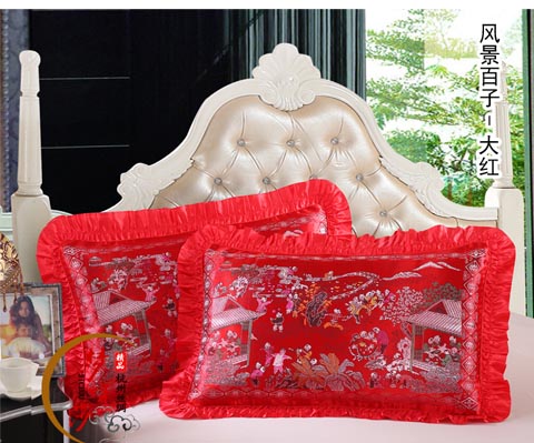 Hàng Châu lụa chăn gối trường hợp thổ cẩm đầy màu sắc gối Rồng cử hành hôn nhân trăm trẻ em quýt vịt vỏ gối - Gối trường hợp goi om