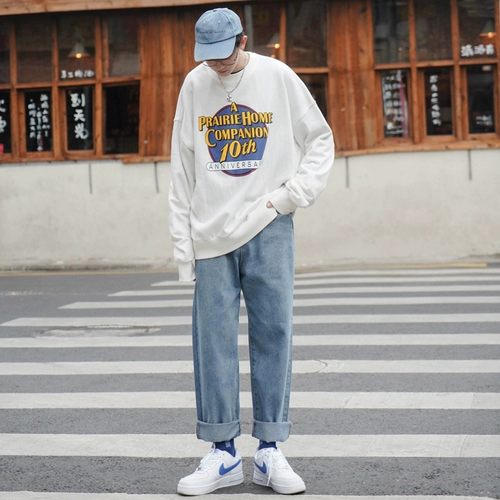 Осенние ретро прямые свободные джинсы, штаны, в корейском стиле, подходит для подростков