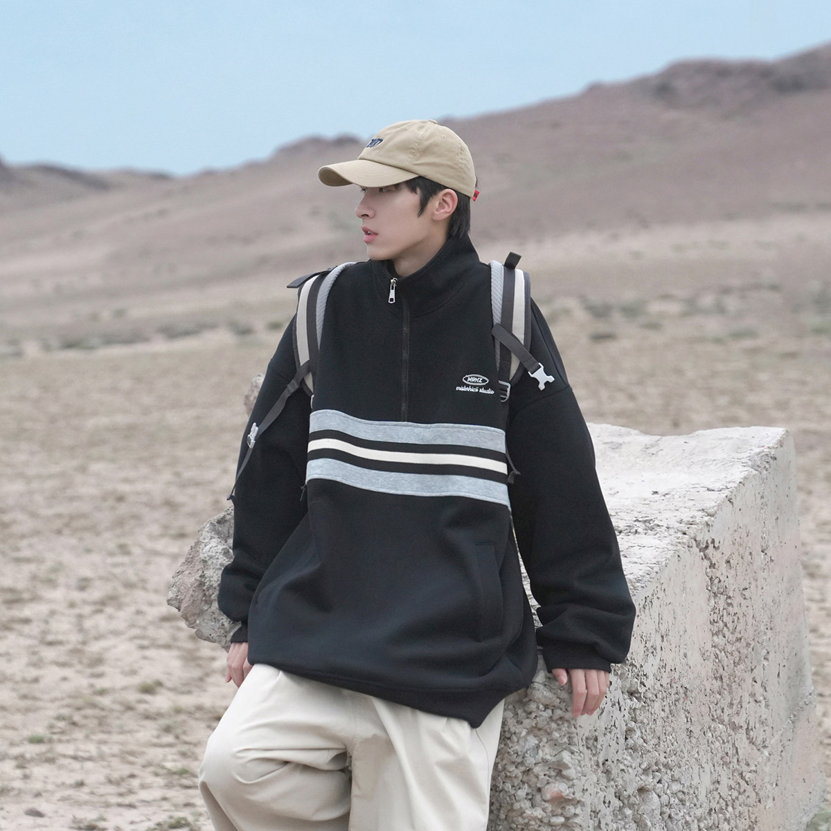 Clear Barn Fall New Men's Long Sleeve Polo Shirt 360g American Sport Half Zipped Necropolis Blouses-Taobao