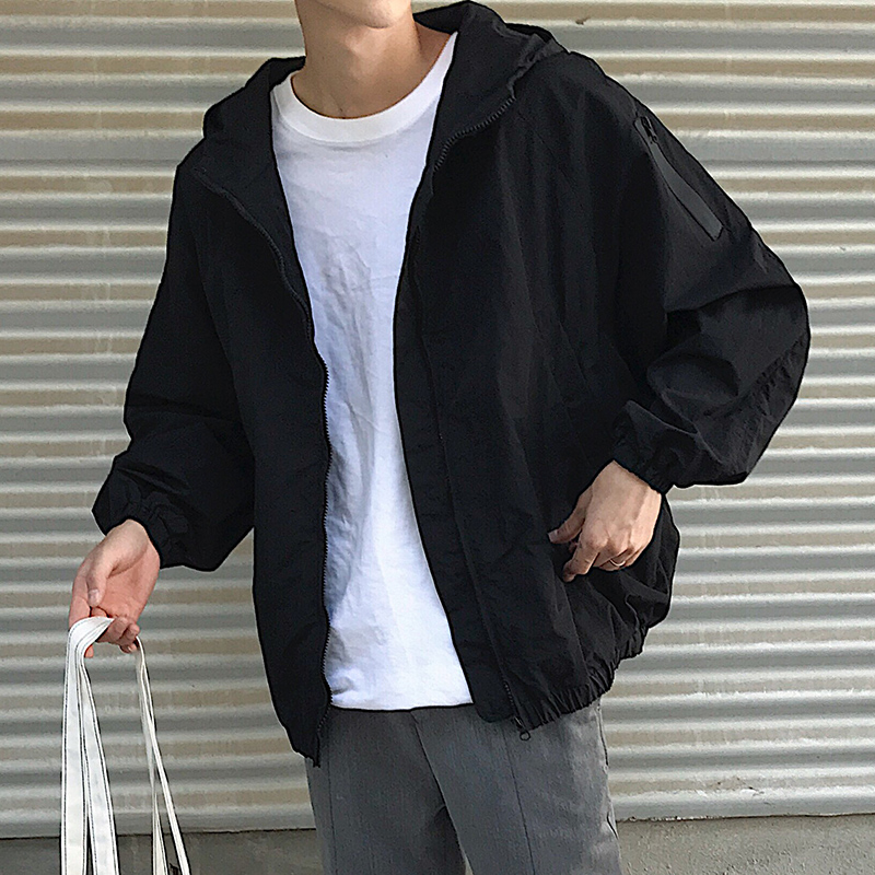 秋装新款2017男生纯色宽松夹克衫拉链连帽衣服男士青少年BF风外套