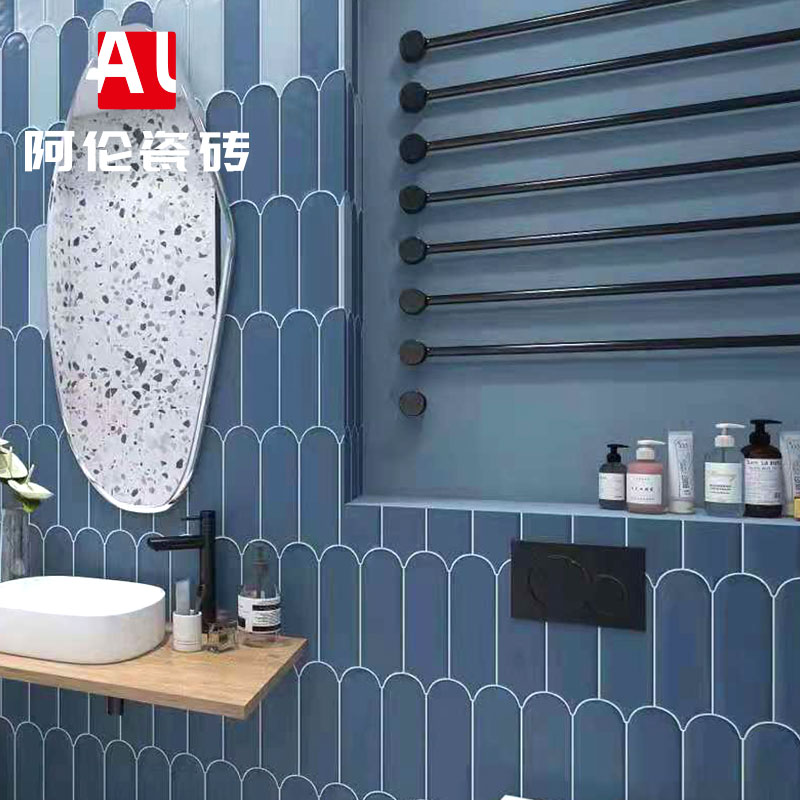 Areon Family Profiled Tile White Blue Pink Ink Green Pure Color Feather Brick Matte Dining Room Toilet Background Wall Brick