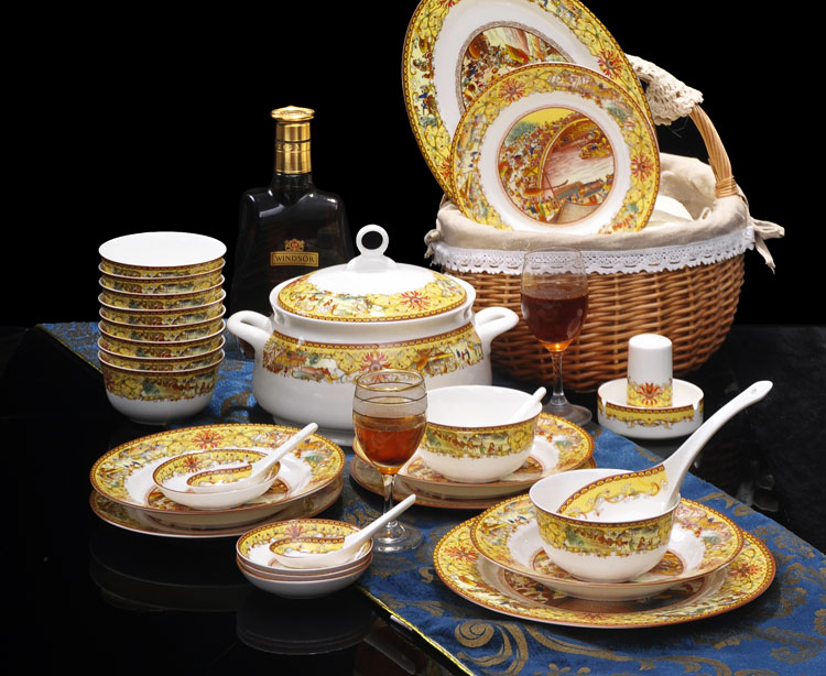 Jingdezhen xương Trung Quốc bát đơn bát đĩa dao kéo thiết lập món ăn gia đình món ăn lò vi sóng DIY cho súp bát muỗng dĩa nhỏ